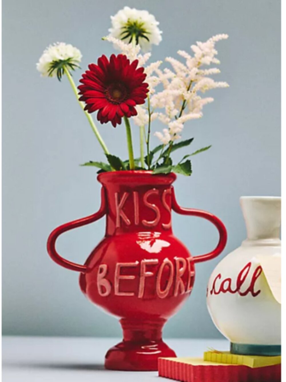 NIB Anthropologie L&Clay L and Clay Red Kiss Before You Go Ceramic Vase